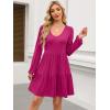 imageANRABESS Womens Casual Long Sleeve V Neck Tiered Swing Flowy Loose Aline Cute Mini Short Spring Fall DressRose