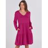 imageANRABESS Womens Casual Long Sleeve V Neck Tiered Swing Flowy Loose Aline Cute Mini Short Spring Fall DressRose