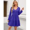 imageANRABESS Womens Casual Long Sleeve V Neck Tiered Swing Flowy Loose Aline Cute Mini Short Spring Fall DressRoyal Blue