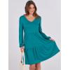 imageANRABESS Womens Casual Long Sleeve V Neck Tiered Swing Flowy Loose Aline Cute Mini Short Spring Fall DressTeal