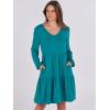 imageANRABESS Womens Casual Long Sleeve V Neck Tiered Swing Flowy Loose Aline Cute Mini Short Spring Fall DressTeal