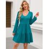 imageANRABESS Womens Casual Long Sleeve V Neck Tiered Swing Flowy Loose Aline Cute Mini Short Spring Fall DressTeal