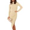 imageANRABESS Women Long Sleeve Turtleneck Slim Fit Ribbed Knit Slit Cocktail Party Sweater Midi Dress 2024 Trendy Fall OutfitsApricot