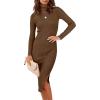 imageANRABESS Women Long Sleeve Turtleneck Slim Fit Ribbed Knit Slit Cocktail Party Sweater Midi Dress 2024 Trendy Fall OutfitsBrown