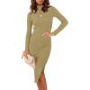 imageANRABESS Women Long Sleeve Turtleneck Slim Fit Ribbed Knit Slit Cocktail Party Sweater Midi Dress 2024 Trendy Fall OutfitsKahki