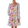 imageANRABESS Womens Casual Long Sleeve V Neck Tiered Swing Flowy Loose Aline Cute Mini Short Spring Fall DressPrint Floral