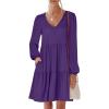 imageANRABESS Womens Casual Long Sleeve V Neck Tiered Swing Flowy Loose Aline Cute Mini Short Spring Fall DressPurple