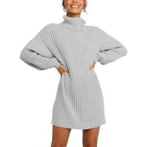 imageANRABESS Women Oversized Sweater Dress Turtleneck Batwing Long Sleeve Ribbed Knit Loose 2025 Fall Winter Casual Short DressGrey