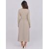 imageANRABESS Womens Long Sleeve Midi Dress 2025 Fall Fashion Patchwork Ribbed Knit Tight Top Casual Flowy Swing Dresses PocketsKhaki