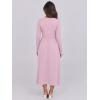 imageANRABESS Womens Long Sleeve Midi Dress 2025 Fall Fashion Patchwork Ribbed Knit Tight Top Casual Flowy Swing Dresses PocketsPink