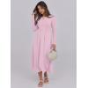 imageANRABESS Womens Long Sleeve Midi Dress 2025 Fall Fashion Patchwork Ribbed Knit Tight Top Casual Flowy Swing Dresses PocketsPink