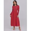 imageANRABESS Womens Long Sleeve Midi Dress 2025 Fall Fashion Patchwork Ribbed Knit Tight Top Casual Flowy Swing Dresses PocketsRed