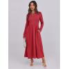 imageANRABESS Womens Long Sleeve Midi Dress 2025 Fall Fashion Patchwork Ribbed Knit Tight Top Casual Flowy Swing Dresses PocketsRed