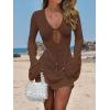 imageANRABESS Womens Swimsuit Crochet Swim Cover Up Summer Bathing Suit Swimwear Hollow Out Mesh Knit Beach Dress Vacation OutfitsBrown