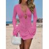 imageANRABESS Womens Swimsuit Crochet Swim Cover Up Summer Bathing Suit Swimwear Hollow Out Mesh Knit Beach Dress Vacation OutfitsHot Pink