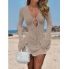 imageANRABESS Womens Swimsuit Crochet Swim Cover Up Summer Bathing Suit Swimwear Hollow Out Mesh Knit Beach Dress Vacation OutfitsKhaki