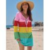 imageANRABESS Womens Swimsuit Crochet Swim Cover Up Summer Bathing Suit Swimwear Hollow Out Mesh Knit Beach Dress Vacation OutfitsRainbow Stripe