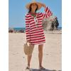 imageANRABESS Womens Swimsuit Crochet Swim Cover Up Summer Bathing Suit Swimwear Hollow Out Mesh Knit Beach Dress Vacation OutfitsRed White Stripe