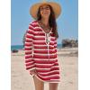imageANRABESS Womens Swimsuit Crochet Swim Cover Up Summer Bathing Suit Swimwear Hollow Out Mesh Knit Beach Dress Vacation OutfitsRed White Stripe
