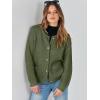 imageANRABESS Womens Tweed Knit Cardigan Sweater Casual Long Sleeve Cropped Button Down Lady Jackets 2025 Spring Fashion OutwearArmy Green