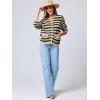 imageANRABESS Womens Tweed Knit Cardigan Sweater Casual Long Sleeve Cropped Button Down Lady Jackets 2025 Spring Fashion OutwearBlack Apricot Strip