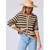 imageANRABESS Womens Tweed Knit Cardigan Sweater Casual Long Sleeve Cropped Button Down Lady Jackets 2025 Spring Fashion OutwearKhaki Black Strip