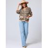 imageANRABESS Womens Tweed Knit Cardigan Sweater Casual Long Sleeve Cropped Button Down Lady Jackets 2025 Spring Fashion OutwearKhaki Black Strip