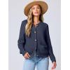 imageANRABESS Womens Tweed Knit Cardigan Sweater Casual Long Sleeve Cropped Button Down Lady Jackets 2025 Spring Fashion OutwearNavy Blue