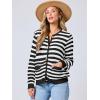 imageANRABESS Womens Tweed Knit Cardigan Sweater Casual Long Sleeve Cropped Button Down Lady Jackets 2025 Spring Fashion OutwearWhite Black Strip