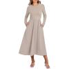 imageANRABESS Womens Long Sleeve Midi Dress 2025 Fall Fashion Patchwork Ribbed Knit Tight Top Casual Flowy Swing Dresses PocketsKhaki