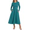 imageANRABESS Womens Long Sleeve Midi Dress 2025 Fall Fashion Patchwork Ribbed Knit Tight Top Casual Flowy Swing Dresses PocketsLake Green