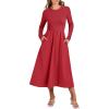 imageANRABESS Womens Long Sleeve Midi Dress 2025 Fall Fashion Patchwork Ribbed Knit Tight Top Casual Flowy Swing Dresses PocketsRed