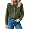 imageANRABESS Womens Tweed Knit Cardigan Sweater Casual Long Sleeve Cropped Button Down Lady Jackets 2025 Spring Fashion OutwearArmy Green