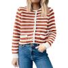 imageANRABESS Womens Tweed Knit Cardigan Sweater Casual Long Sleeve Cropped Button Down Lady Jackets 2025 Spring Fashion OutwearWhite Orange Strip