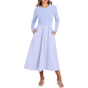 imageANRABESS Womens Long Sleeve Midi Dress 2025 Fall Fashion Patchwork Ribbed Knit Tight Top Casual Flowy Swing Dresses PocketsLight Blue