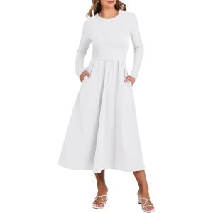 imageANRABESS Womens Long Sleeve Midi Dress 2025 Fall Fashion Patchwork Ribbed Knit Tight Top Casual Flowy Swing Dresses PocketsWhite