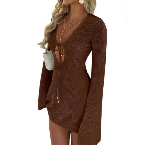 imageANRABESS Womens Swimsuit Crochet Swim Cover Up Summer Bathing Suit Swimwear Hollow Out Mesh Knit Beach Dress Vacation OutfitsBrown