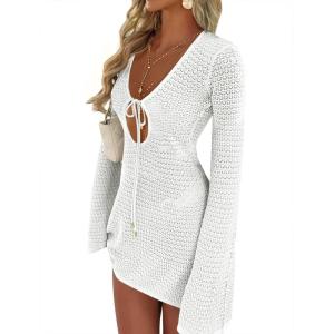 imageANRABESS Womens Swimsuit Crochet Swim Cover Up Summer Bathing Suit Swimwear Hollow Out Mesh Knit Beach Dress Vacation OutfitsOffwhite
