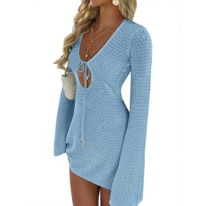 imageANRABESS Womens Swimsuit Crochet Swim Cover Up Summer Bathing Suit Swimwear Hollow Out Mesh Knit Beach Dress Vacation OutfitsSky