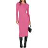 imageANRABESS Women Long Sleeve Crewneck Sweater Dress Ribbed Knit Stretch Slim Fit Bodycon Midi Dresses Fall Fashion OutfitsHot Pink