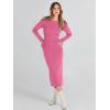 imageANRABESS Women Long Sleeve Crewneck Sweater Dress Ribbed Knit Stretch Slim Fit Bodycon Midi Dresses Fall Fashion OutfitsHot Pink
