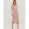 imageANRABESS Women Long Sleeve V Neck Aline Tie Waist Slim Fit Ribbed Knit Bodycon Midi Sweater Dress 2025 Fall Trendy OutfitsAlmond