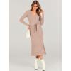 imageANRABESS Women Long Sleeve V Neck Aline Tie Waist Slim Fit Ribbed Knit Bodycon Midi Sweater Dress 2025 Fall Trendy OutfitsAlmond