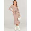 imageANRABESS Women Long Sleeve V Neck Aline Tie Waist Slim Fit Ribbed Knit Bodycon Midi Sweater Dress 2025 Fall Trendy OutfitsAlmond