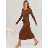 imageANRABESS Women Long Sleeve V Neck Aline Tie Waist Slim Fit Ribbed Knit Bodycon Midi Sweater Dress 2025 Fall Trendy OutfitsCaramel