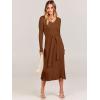 imageANRABESS Women Long Sleeve V Neck Aline Tie Waist Slim Fit Ribbed Knit Bodycon Midi Sweater Dress 2025 Fall Trendy OutfitsCaramel