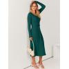 imageANRABESS Women Long Sleeve V Neck Aline Tie Waist Slim Fit Ribbed Knit Bodycon Midi Sweater Dress 2025 Fall Trendy OutfitsDeep Green