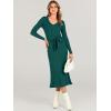imageANRABESS Women Long Sleeve V Neck Aline Tie Waist Slim Fit Ribbed Knit Bodycon Midi Sweater Dress 2025 Fall Trendy OutfitsDeep Green