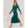 imageANRABESS Women Long Sleeve V Neck Aline Tie Waist Slim Fit Ribbed Knit Bodycon Midi Sweater Dress 2025 Fall Trendy OutfitsDeep Green