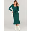 imageANRABESS Women Long Sleeve V Neck Aline Tie Waist Slim Fit Ribbed Knit Bodycon Midi Sweater Dress 2025 Fall Trendy OutfitsDeep Green